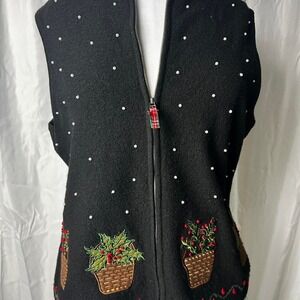 Charter Club Large Vintage Embroidered Plant Sweater Vest